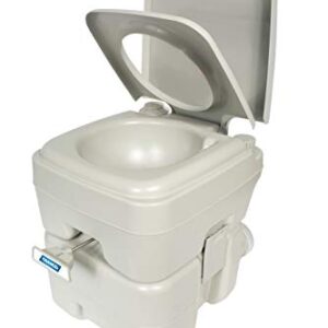 Camco Portable Toilet | Ideal for Camping, RVing, Boating, Road Trips and Other Recreational Activities | 5.3 Gallons, Gray (41541)
