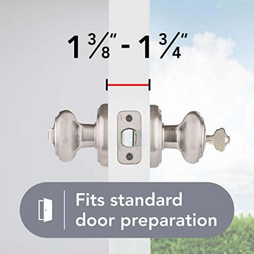 Baldwin Alcott, Entry Door Knob Handle with Keyed Lock Featuring SmartKey Re-key Technology and Microban Protection, in Satin Nickel