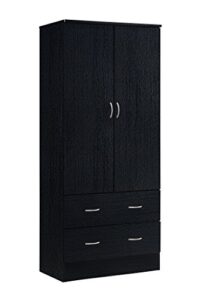 hodedah import two door wardrobe, with two drawers, and hanging rod, black