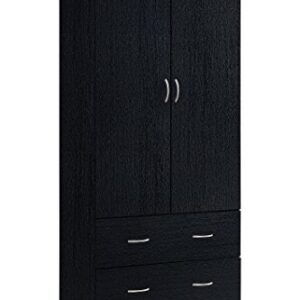 HODEDAH IMPORT Two Door Wardrobe, with Two Drawers, and Hanging Rod, Black