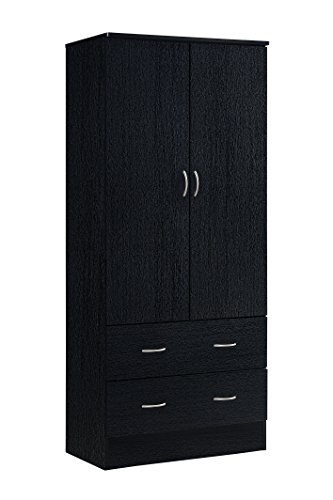 HODEDAH IMPORT Two Door Wardrobe, with Two Drawers, and Hanging Rod, Black