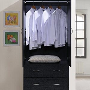 HODEDAH IMPORT Two Door Wardrobe, with Two Drawers, and Hanging Rod, Black