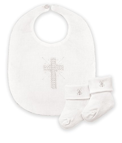 Stephan Baby Infant Boy/Girl Embroidered Christening Bib and Bootie Socks Set, White