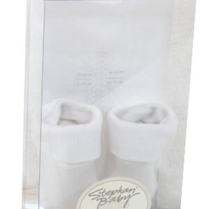 Stephan Baby Infant Boy/Girl Embroidered Christening Bib and Bootie Socks Set, White