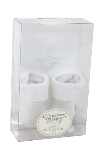 Stephan Baby Infant Boy/Girl Embroidered Christening Bib and Bootie Socks Set, White