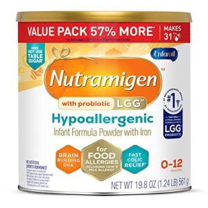 enfamil nutramigen infant formula, hypoallergenic and lactose free formula with enflora lgg, fast relief from severe crying and colic, powder can, 19.8 oz