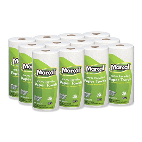 Marcal Paper Towels U-Size-It Sheets 2 Ply 140 Sheets Per Roll 100% Recycled - 12 "Roll Out" Rolls Per Case Green Seal Certified Paper Towel Rolls 06183