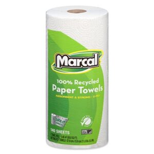 Marcal Paper Towels U-Size-It Sheets 2 Ply 140 Sheets Per Roll 100% Recycled - 12 "Roll Out" Rolls Per Case Green Seal Certified Paper Towel Rolls 06183