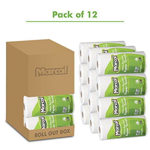 Marcal Paper Towels U-Size-It Sheets 2 Ply 140 Sheets Per Roll 100% Recycled - 12 "Roll Out" Rolls Per Case Green Seal Certified Paper Towel Rolls 06183