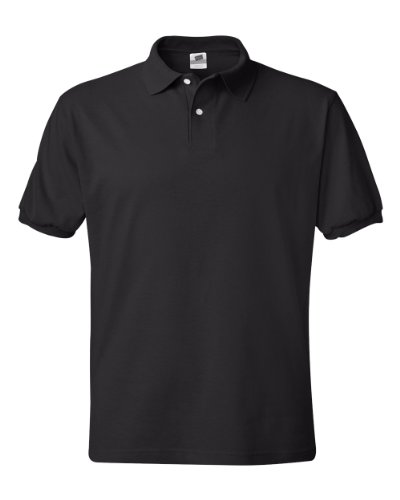 Hanes Men's Cotton-Blend EcoSmart Jersey Polo Black Medium