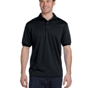 Hanes Men's Cotton-Blend EcoSmart Jersey Polo Black Medium