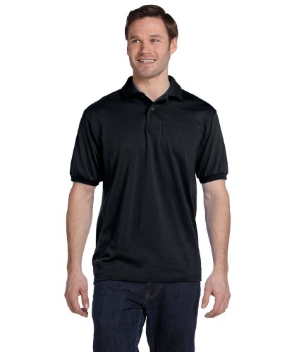 Hanes Men's Cotton-Blend EcoSmart Jersey Polo Black Medium