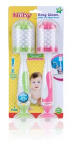 nuby 2-pack easy clean bottle brush with suction base, colors may vary, 5", 2 count
