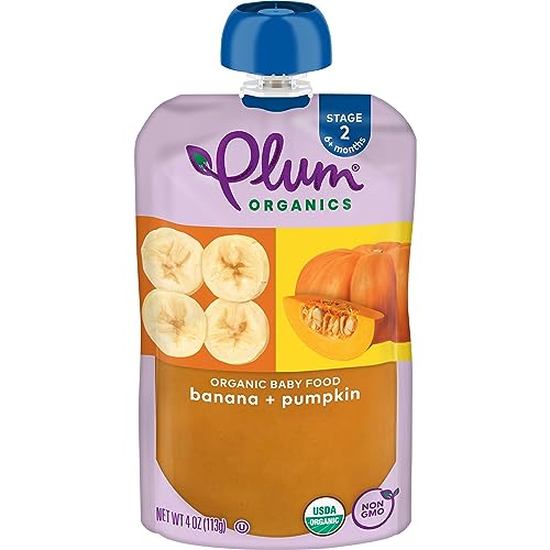 Plum Organics | Stage 2 | Organic Baby Food Meals [6+ Months] | Banana & Pumpkin | 4 Ounce Pouch (Pack Of 12) Packaging May Vary