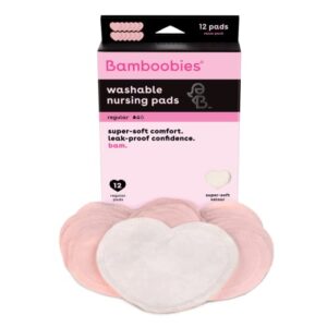 bamboobies women’s nursing pads, reusable and washable for daily use, leak-proof pads for breastfeeding, pink, 12 pads