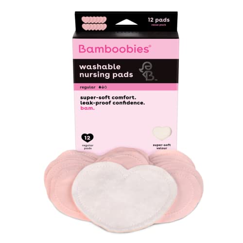 Bamboobies Women’s Nursing Pads, Reusable and Washable for Daily Use, Leak-Proof Pads for Breastfeeding, Pink, 12 Pads