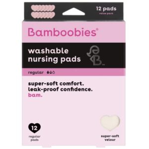 Bamboobies Women’s Nursing Pads, Reusable and Washable for Daily Use, Leak-Proof Pads for Breastfeeding, Pink, 12 Pads