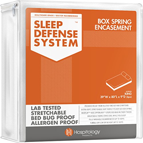 HOSPITOLOGY PRODUCTS Box Spring Encasement - Zippered Bed Bug Dust Mite Proof Hypoallergenic - Sleep Defense System - Split King - 39" W x 80" L - Set of 2 for Split Box Spring ONLY