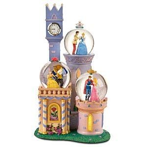 disney store exclusive multi-princess snow globe cinderella, sleeping beauty and belle, lights-up and plays"so this is love"