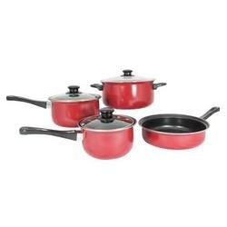 imperial home 7 pc carbon steel nonstick cookware set, pots & pans set, cooking utensils, cooking set, home essentials, kitchen essentials, frying pan & dutch ovens (red)