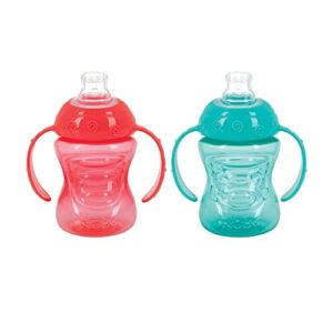 Nuby 2-Pack Two-Handle No-Spill Super Spout Grip N' Sip Cup, 8 Ounce, Colors May Vary