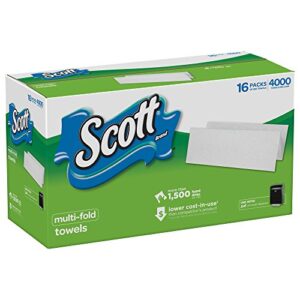 scott multifold paper towels for small business (08009), 9.2” x 9.4”, (4000 towels per case), white, 250 count (pack of 16)