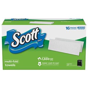 Scott Multifold Paper Towels for Small Business (08009), 9.2” x 9.4”, (4000 Towels per Case), White, 250 Count (Pack of 16)