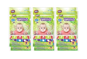 mighty clean baby disposable placemat - super sticky toddler and infant mat for feeding on the go, 24 count value pack (6 packages of 4 placemats each)