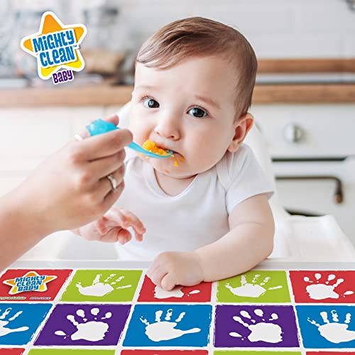 Mighty Clean Baby Disposable Placemat - Super Sticky Toddler and Infant Mat for Feeding on The Go, 24 Count Value Pack (6 Packages of 4 placemats Each)