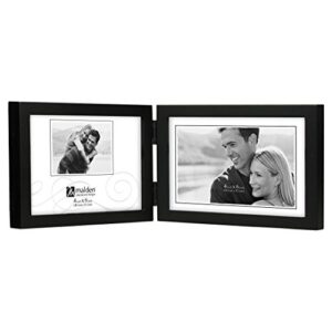 malden international designs black concept wood picture frame, double horizontal, 2-4x6, black
