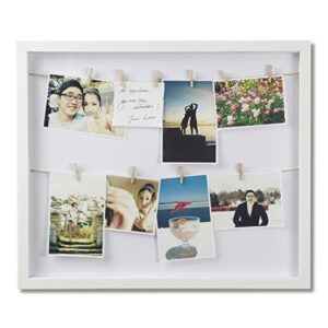 umbra clothesline, picture hanging wire/clothespin photo display, white wood finish 17 by 20 by 1-inch