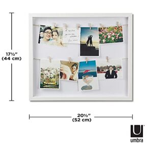 Umbra Clothesline, Picture Hanging Wire/Clothespin Photo Display, White Wood Finish 17 by 20 by 1-inch