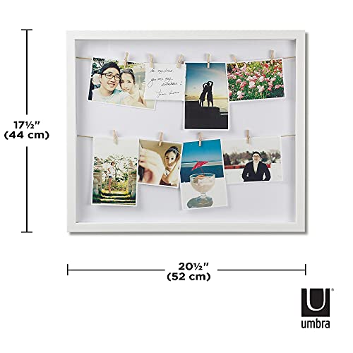 Umbra Clothesline, Picture Hanging Wire/Clothespin Photo Display, White Wood Finish 17 by 20 by 1-inch