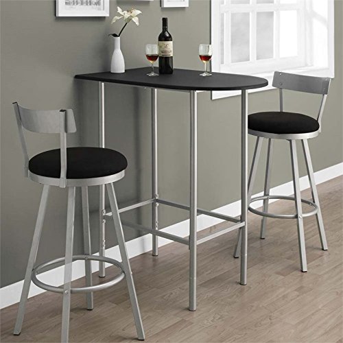 Monarch Specialties 2335 Table, Height, Pub, 36" Rectangular, Small, Kitchen, Laminate, Black, Grey, Contemporary, Modern Home Bar-24"X 36" Silver Metal Spacesaver, 35.5" L x 23.75" W x 41" H