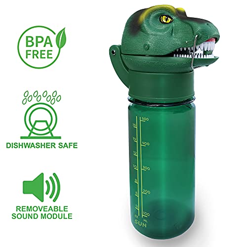 Sun Company RoarBottle T-Rex - Roaring Dinosaur Water Bottle for Kids | Cool Realistic TRex Roar | Spill and Leak-Proof BPA Free Tritan WaterBottle for Children