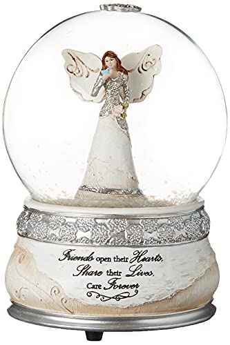 Pavilion Gift Company 82304 Elements Friends Angel Musical Waterglobe, 6-Inch/100mm, Inscription Friends Open Their Hearts Share Their Lives, Care Forever , White