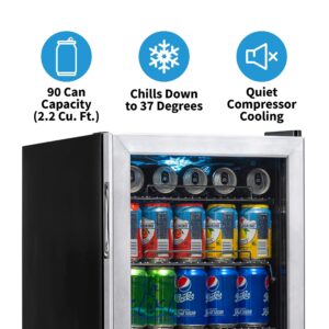 NewAir AB-850 Beverage Refrigerator Cooler with 90 Can Capacity - Mini Bar Beer Fridge with Right Hinge Glass Door - Cools to 37F - Stainless Steel