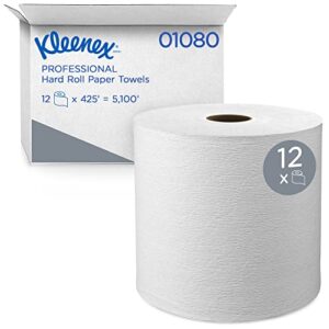 kleenex hard roll paper towels (01080) with premium absorbency pockets, 1.5" core, white, 425'/roll, 12 rolls/case, 5,100'/case