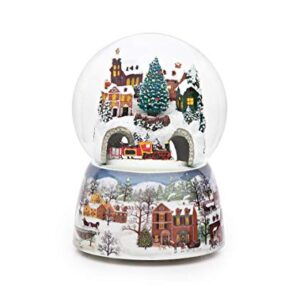 Roman - Musical Christmas Train in Village Glitterdome, Rotating, 120mm, Wind Up, 6" H, Resin, Glass and Water, Christmas Collection, Home Decor, Adorable Gift, Beautifully Detailed