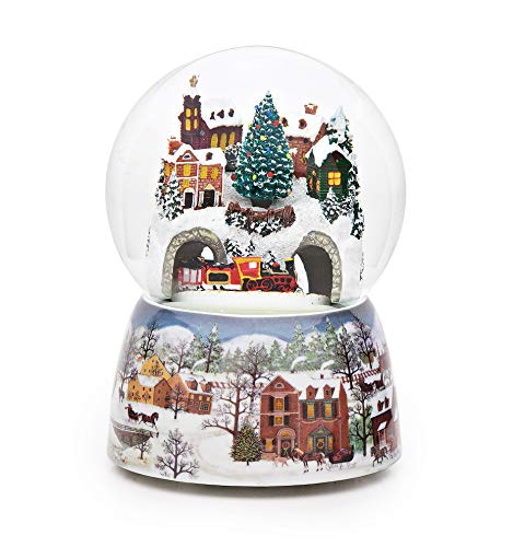 Roman - Musical Christmas Train in Village Glitterdome, Rotating, 120mm, Wind Up, 6" H, Resin, Glass and Water, Christmas Collection, Home Decor, Adorable Gift, Beautifully Detailed