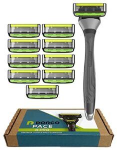 dorco pace 6 pro - six blade razor system with trimmer - 10 pack (1 handle + 10 cartridges)