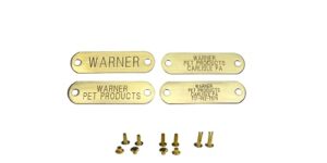 warner brand brass (gold) tag for dog collars with 3-sets of rivets pet id tag plate, id tag