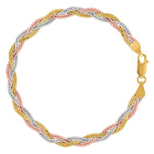 jewelry affairs tricolor braided snake chain anklet in sterling silver, 10"