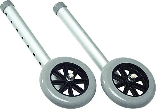 Lumex 5" Fixed Walker Wheels - Replacement Rollator Accessories, Rubber Wheel Universal Design with 8 Adjustment Holes, 1 Pair, 603650A