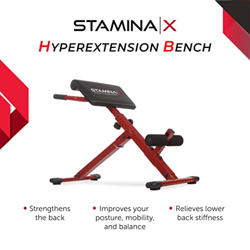 Stamina X Hyperextension Bench - Adjustable and Foldable Roman Chair with Smart Workout App for Home Workout - Up to 250 lbs Weight Capacity