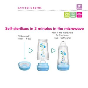 MAM Baby Bottle Sterilizer, Microwave Steam Baby Bottle Sterilizer with MAM 5-Ounce Anti-Colic Baby Bottle and Nipple Tong, 3-Pieces, Green