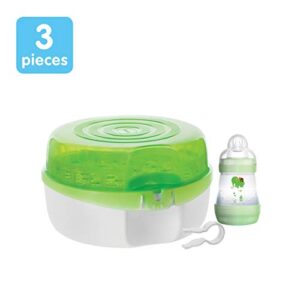 MAM Baby Bottle Sterilizer, Microwave Steam Baby Bottle Sterilizer with MAM 5-Ounce Anti-Colic Baby Bottle and Nipple Tong, 3-Pieces, Green