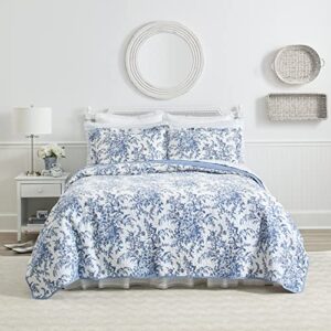 laura ashley home - queen quilt set, reversible cotton bedding with matching shams, lightweight home decor for all seasons (bedford delft blue, queen)