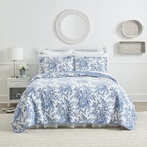 Laura Ashley Home - Queen Quilt Set, Reversible Cotton Bedding with Matching Shams, Lightweight Home Decor for All Seasons (Bedford Delft Blue, Queen)