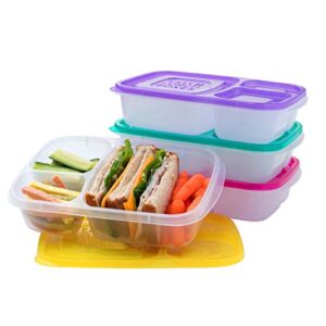 easylunchboxes® - bento lunch boxes - reusable 3-compartment food containers for school, work, and travel, set of 4 (brights)